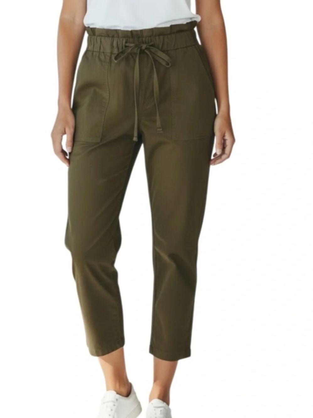 Current Elliott Tabloid Pants Size 2 Medium Olive Paperbag Waist Cropped Utility